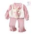 Set premium din tricot reiat de 3 piese cu pulover, pantaloni tip „clopot” și jucărie iepuraș Rosy Bunny