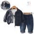 Set modern de 3 piese cu jachetă din piele ecologică, bluză și pantaloni din denim Little Maverick Black