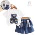 Set de 2 piese din tricou cu aplicație modernă și pantaloni scurți din denim cu funde 3D din dantelă Drizzle Girl