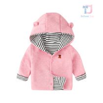 Cardigan din bumbac cu două fețe, cu glugă și broderie Pink Cub