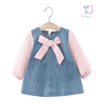 Тunică din denim cu crep roz și panglică Denim Bonbon