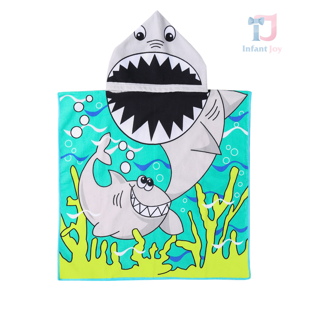 Prosop de plajă tip Poncho cu glugă Shark
