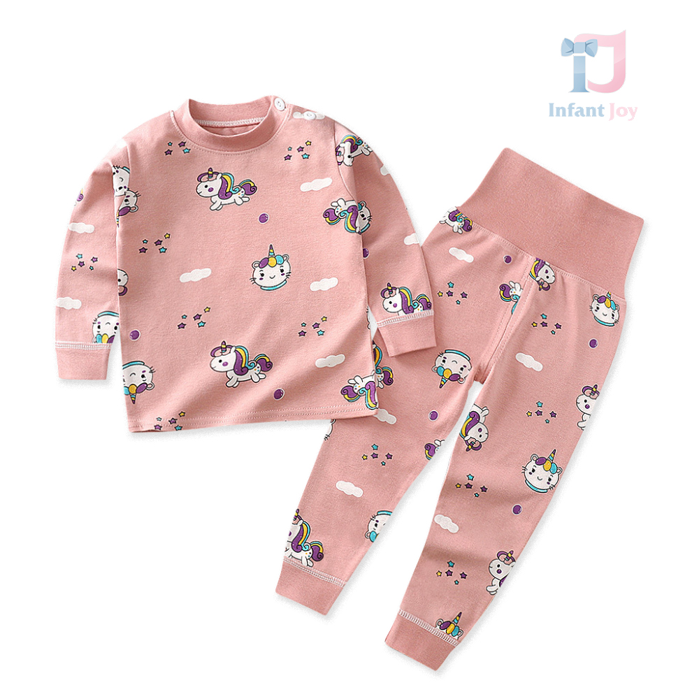 Set pijama de 2 piese cu talie lunga Pink Unicorn