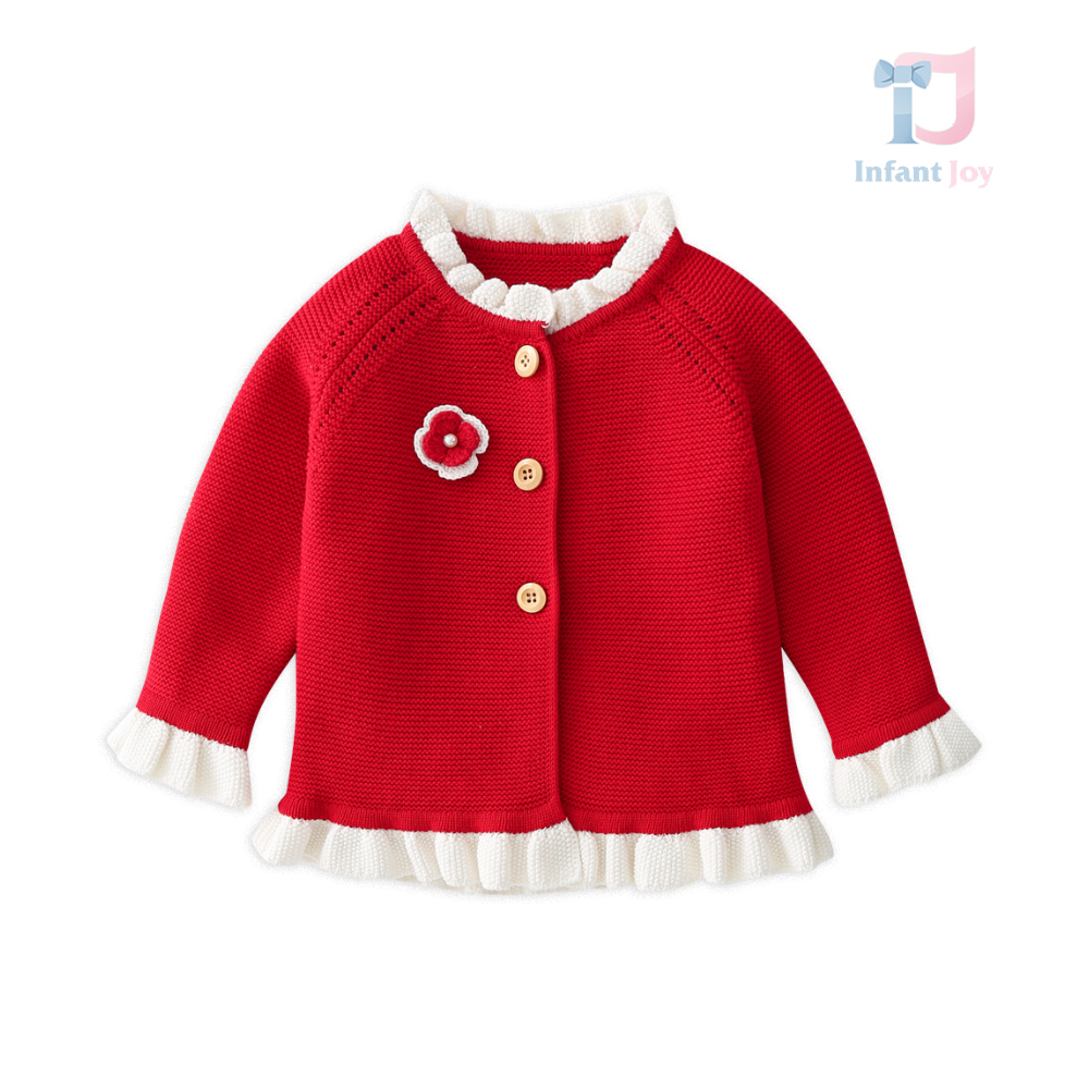 Cardigan tricotat cu bucle Happy Daisy Red