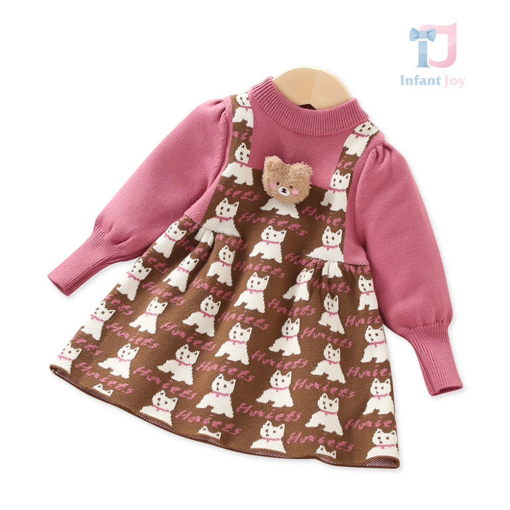 Rochie premium tricotata cu brosa si maneca bufanta Pink Hariete