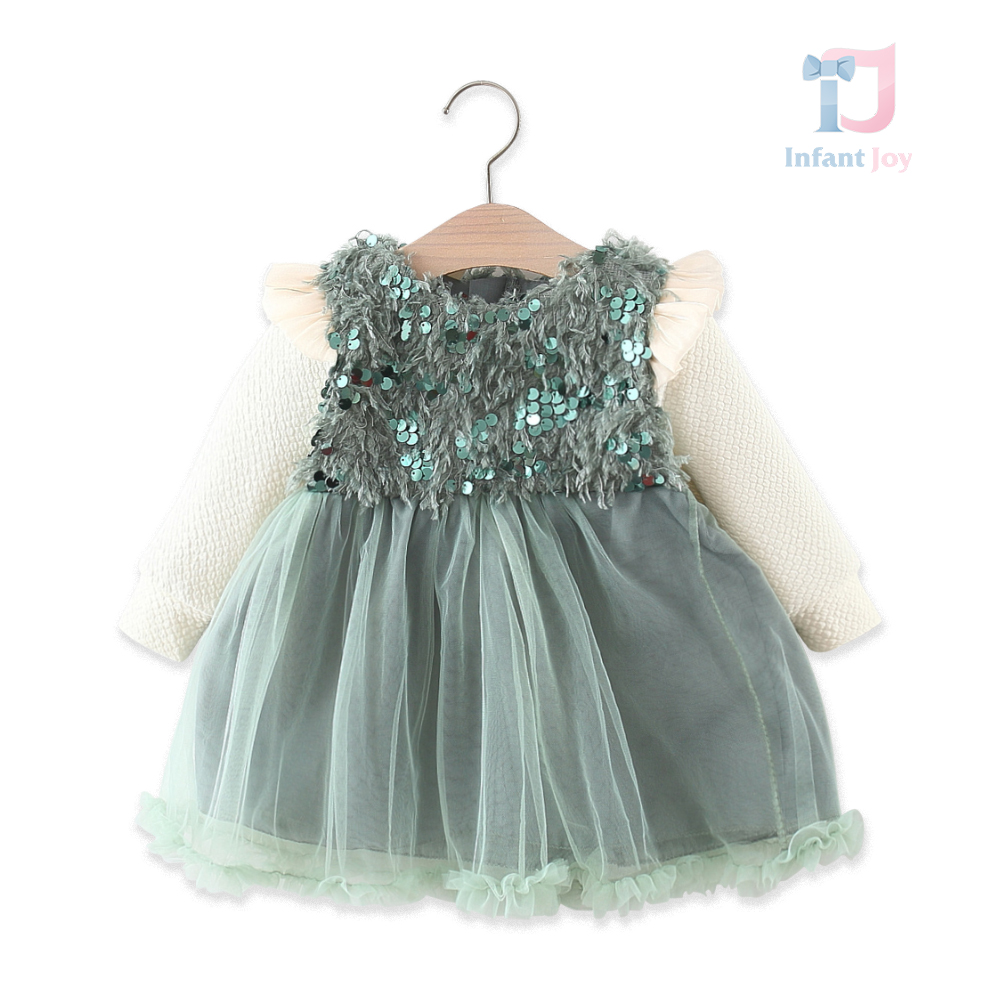 Rochie premium cu pene delicate și paiete Green Sequin
