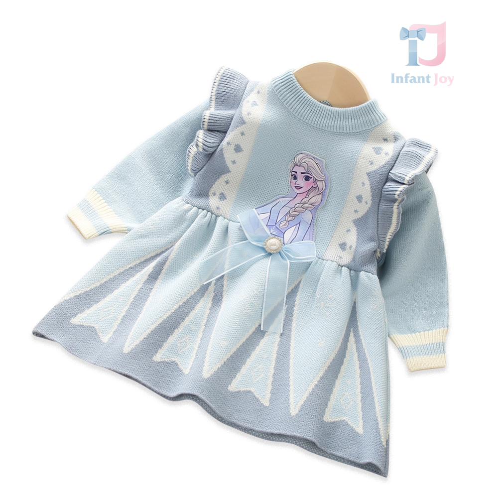 Rochie tricotată premium cu perle și bucle Skyblue Elsa