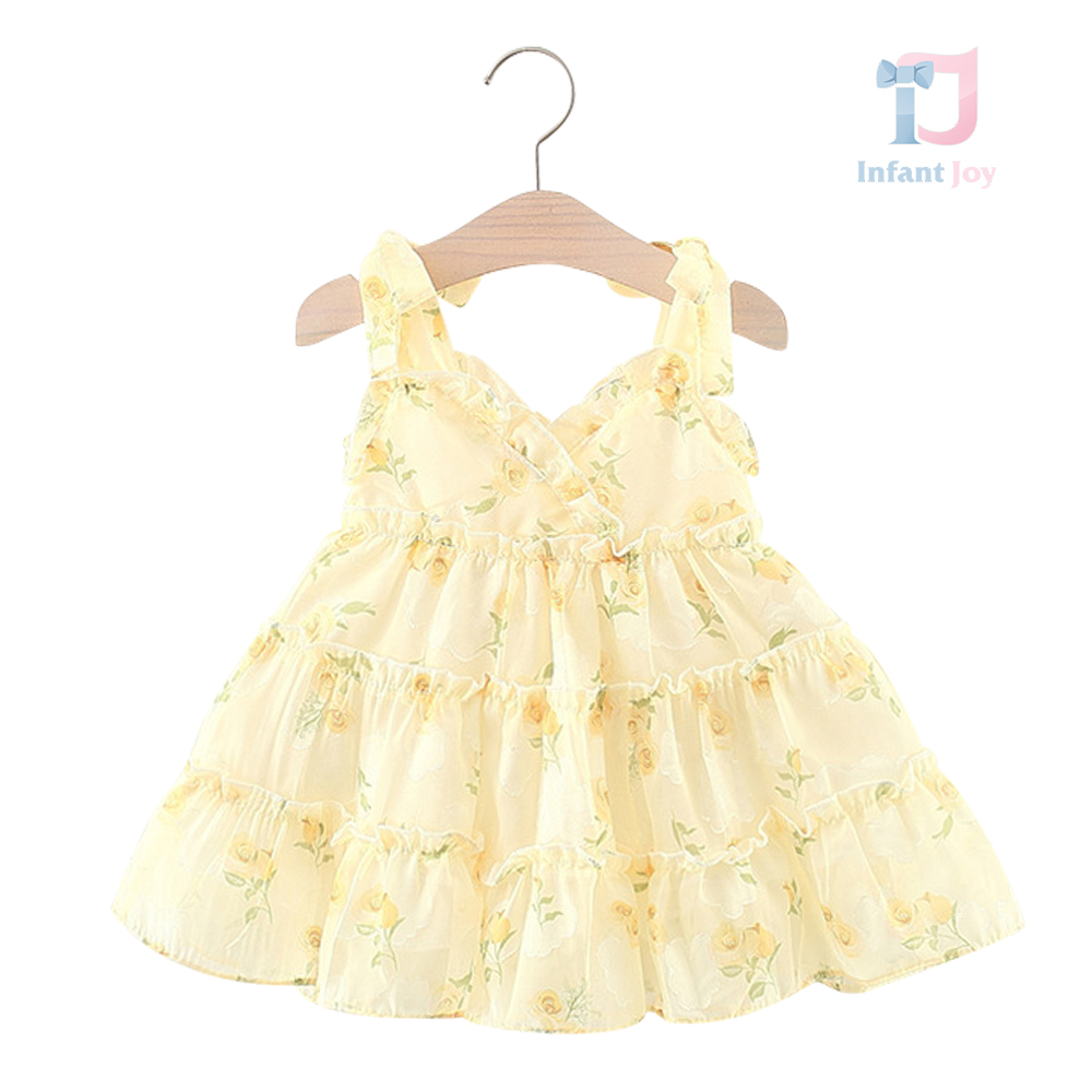 Rochie din sifon cu volane si bustiera asimetrica Pretty Yellow
