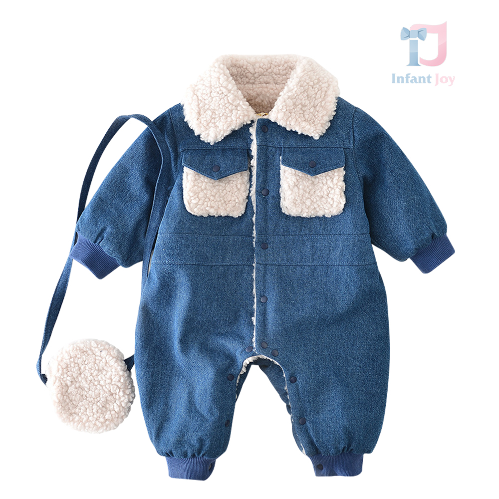 Set salopeta denim cu lana si geanta de lana Cold Class – 2 piese