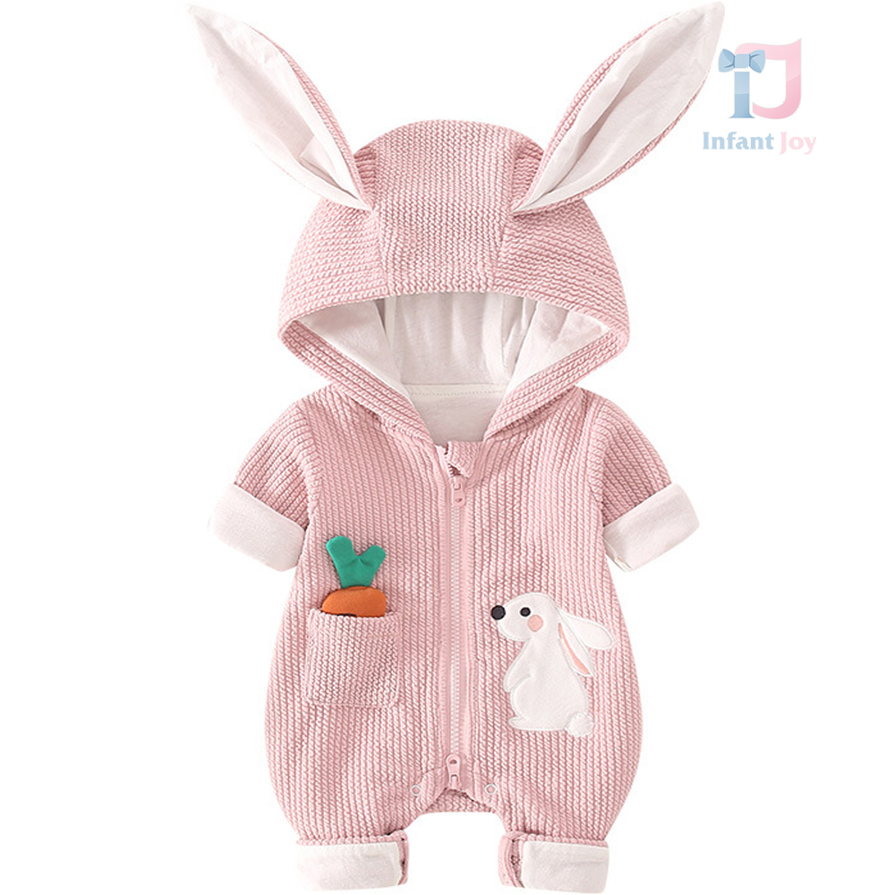 Salopetă cu urechi de iepuraș și morcov de pluș Bunny Pink