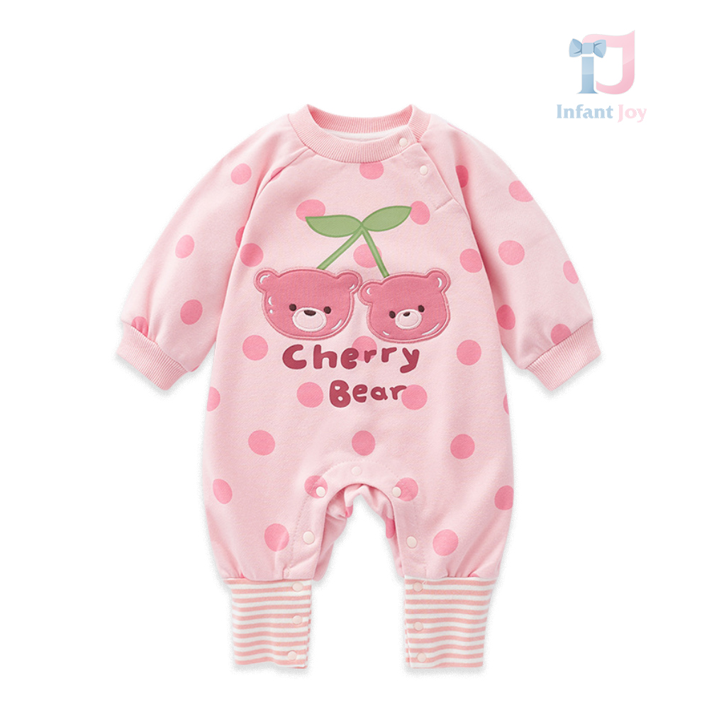 Salopeta cu broderie si Tic-Tac Cherry Bear Pink