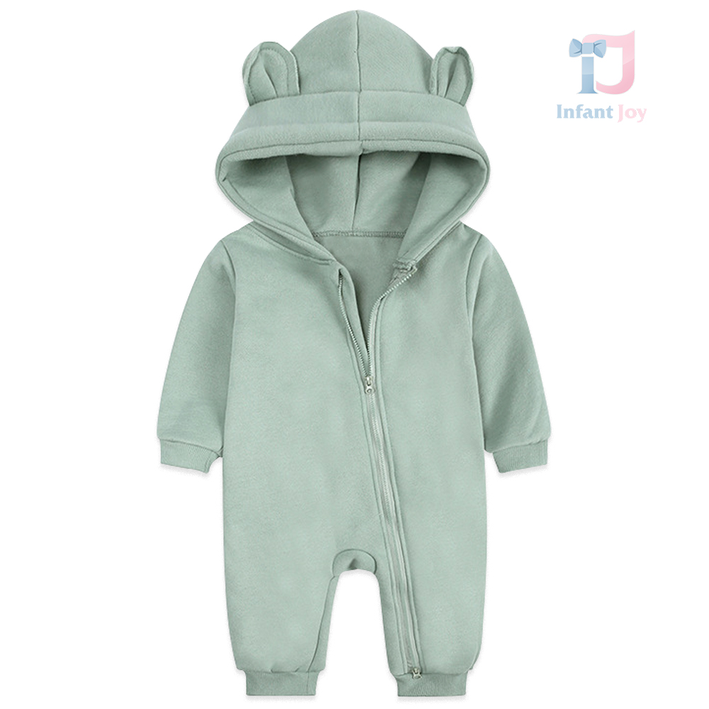 Salopetă cu glugă, cu ochiuri și închidere în diagonală Cute Baby Green