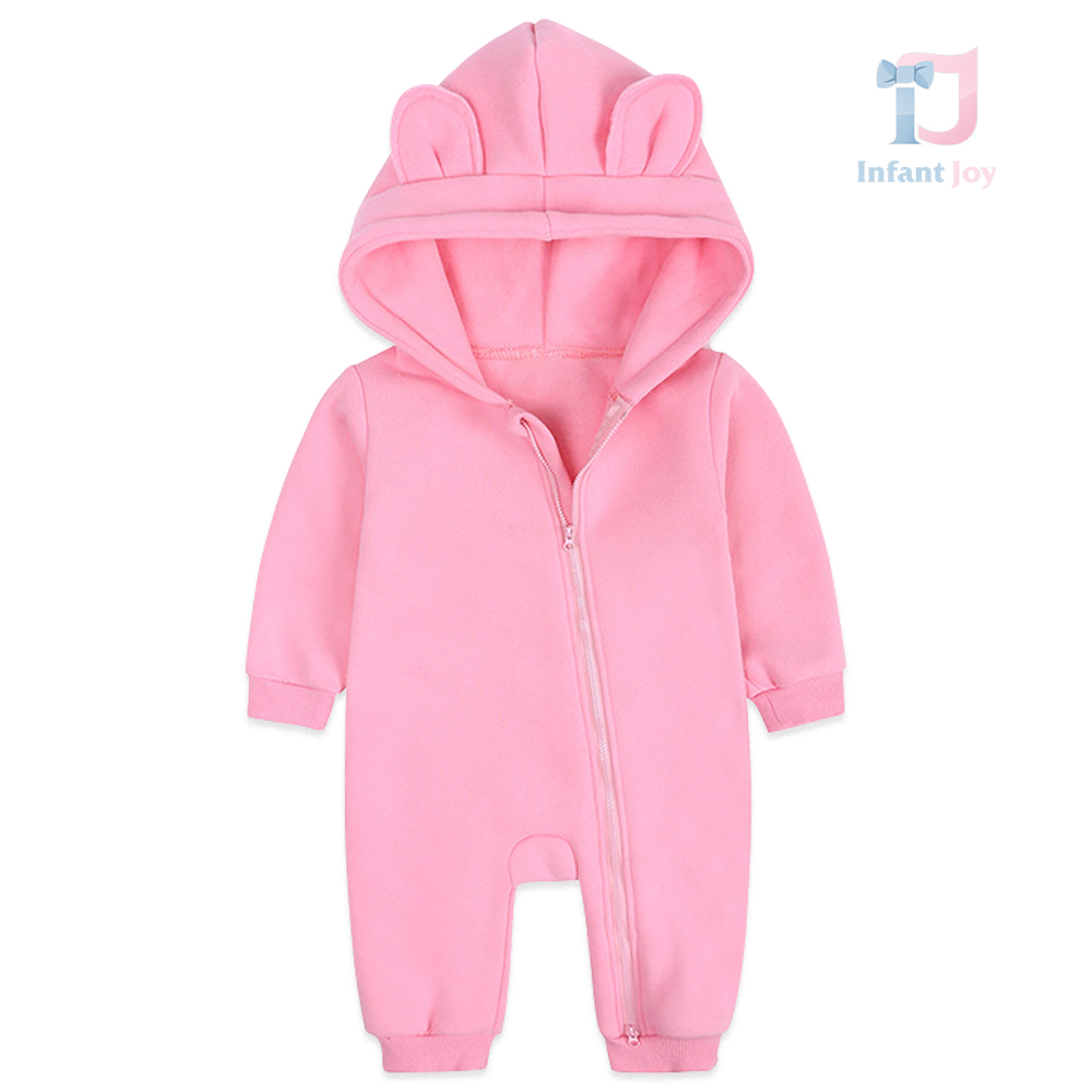 Salopetă cu glugă, cu ochiuri și închidere în diagonală Cute Baby Pink
