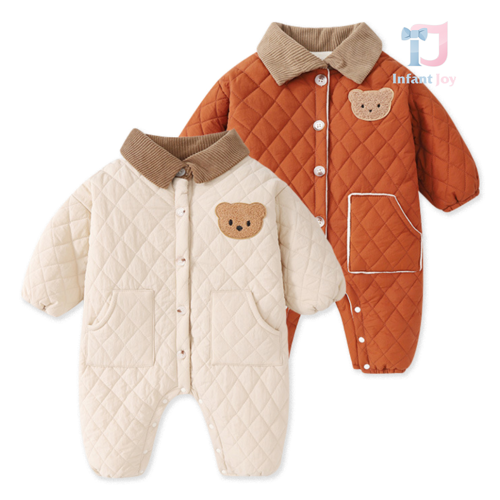 Salopetă matlasată cu căptușeală de pluș, guler și broderie Cute Class – 2 culori