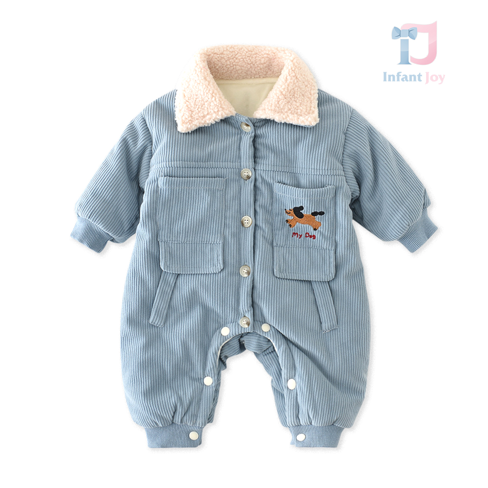 Premium salopeta de iarna Eskimo cu Broderie și Karakul Skyblue Puppy