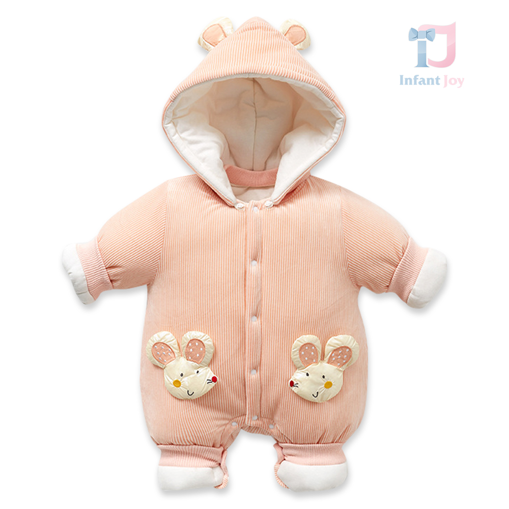 Salopeta de iarna Eskimo din catifea cu umplutură din puf și glugă detașabilă Mouse Melody