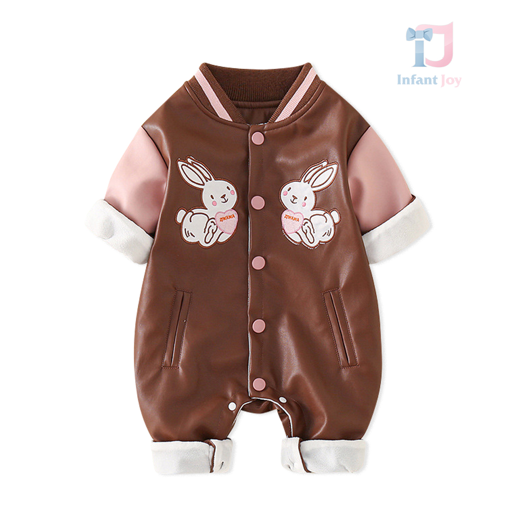 Salopeta din piele ecologica cu broderie Bunny Nana