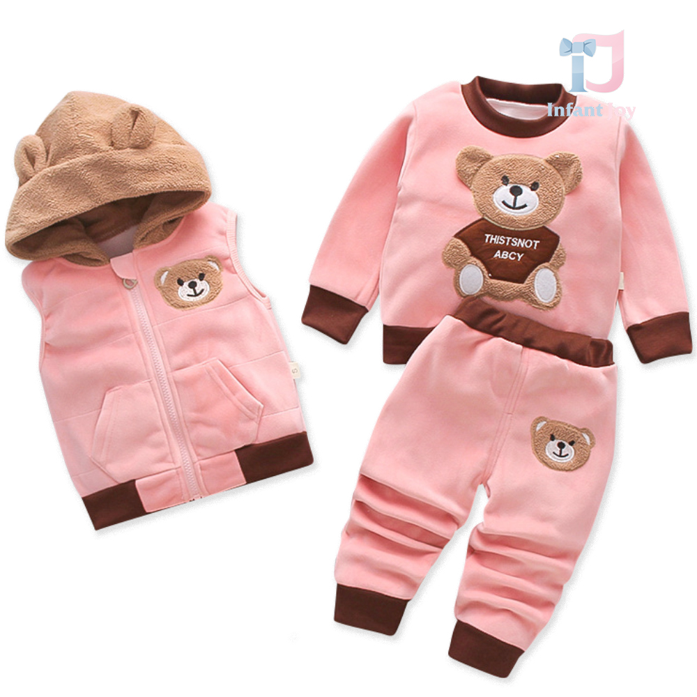 Set de pluș din 3 piese cu vestă și glugă ABC Bear Pink