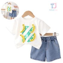 Set de 2 piese cu elemente 3D și pantaloni din denim Banana Tree