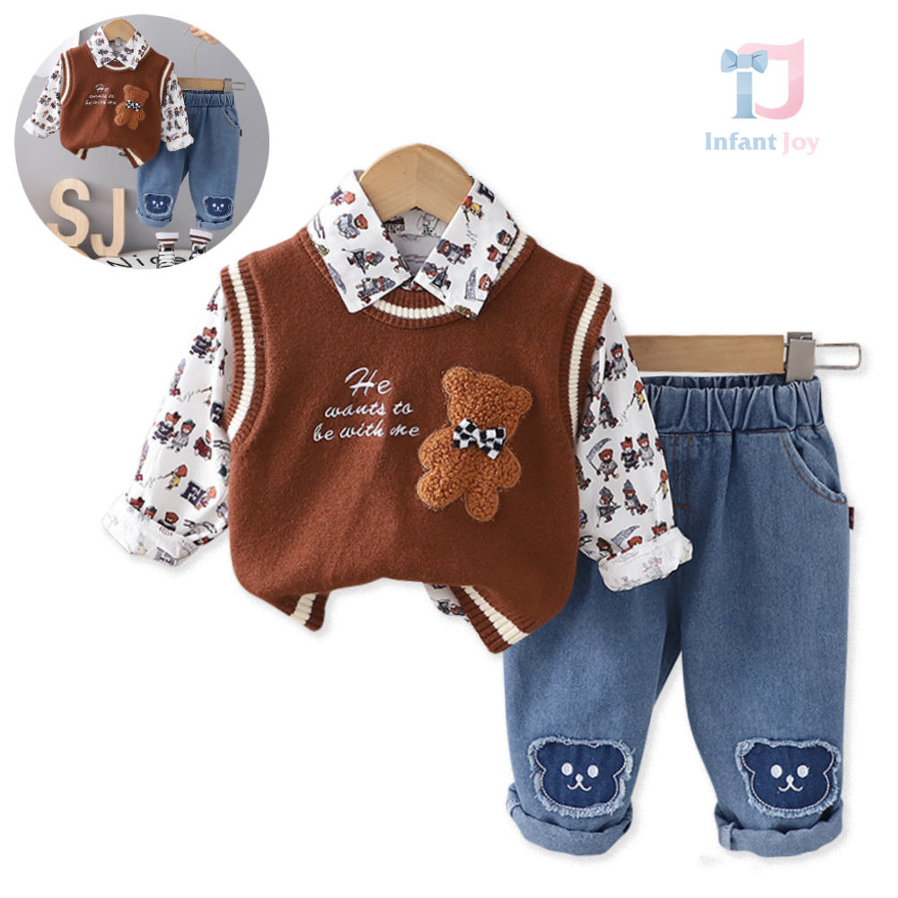 Set premium de 3 piese cu vestă tricotată și elemente 3D Be The Cub Choco