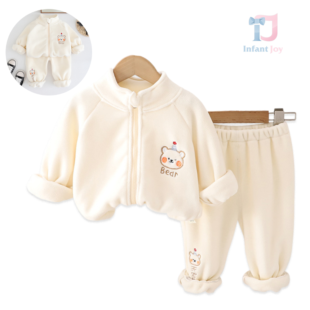 Set de 2 piese din pluș cu guler înalt și broderie Bear Party Vanilla