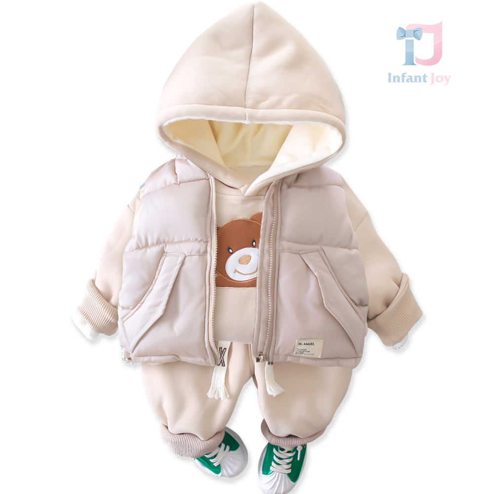 Set premium de 3 piese cu glugă și vestă impermeabilă Beige Adorable