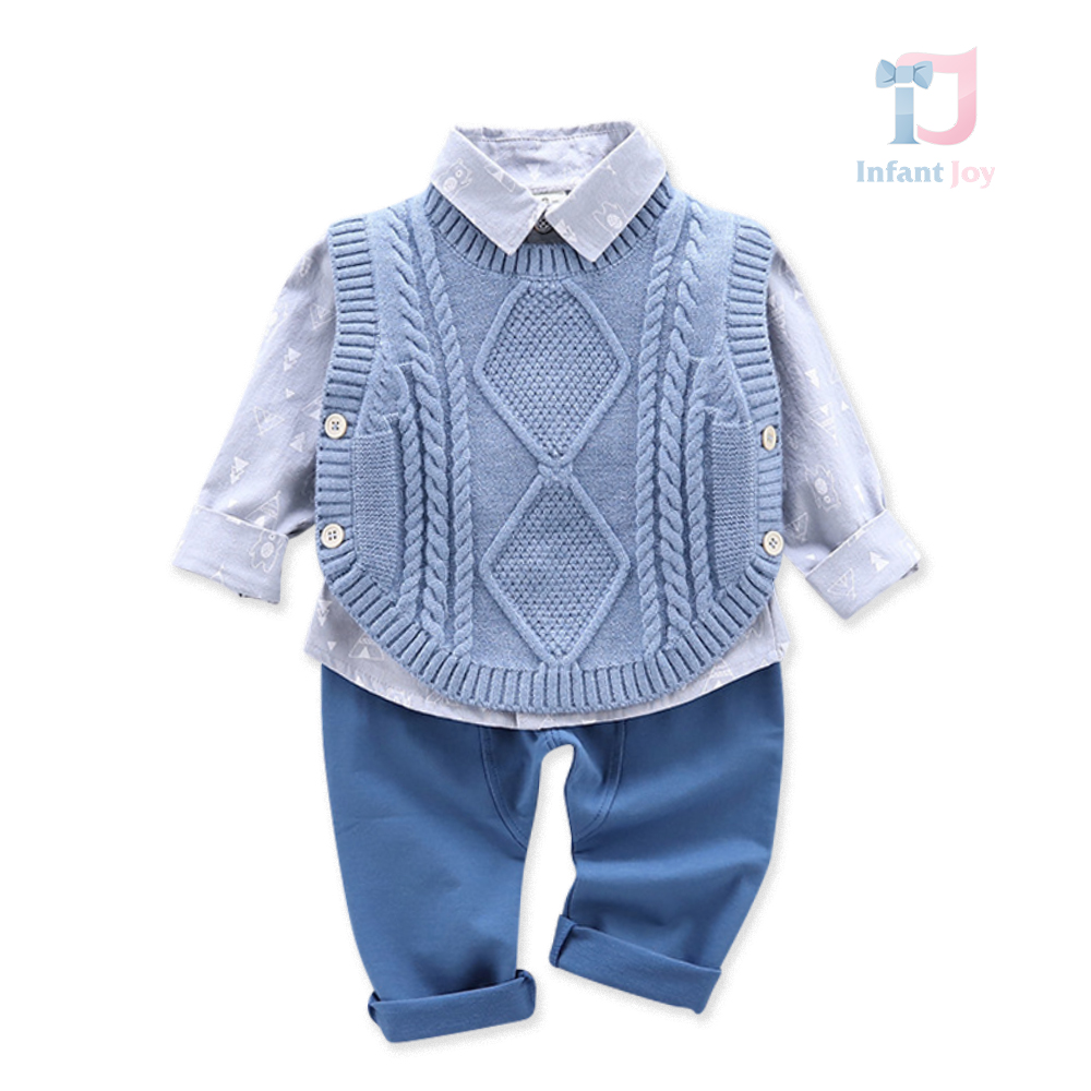 Set sportiv-elegant de 3 piese cu veste tricotate Blue Corporate