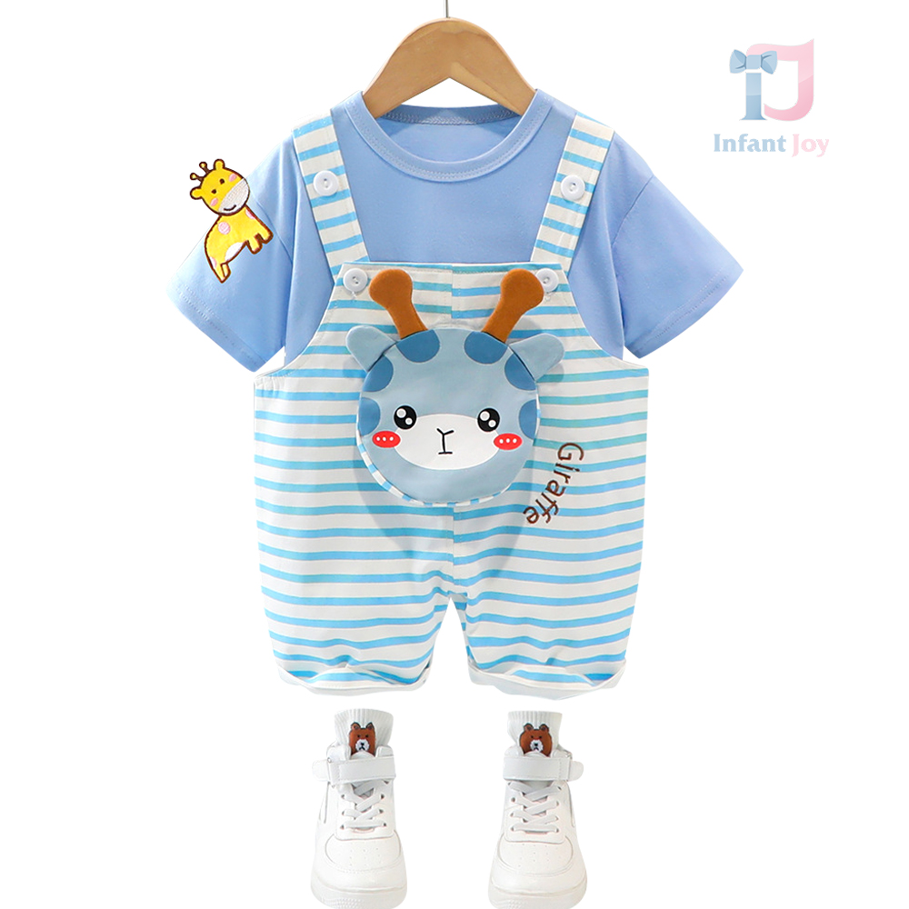 Set de 2 piese cu salopetă și tricou cu elemente 3D adăugate Blue Giraffe