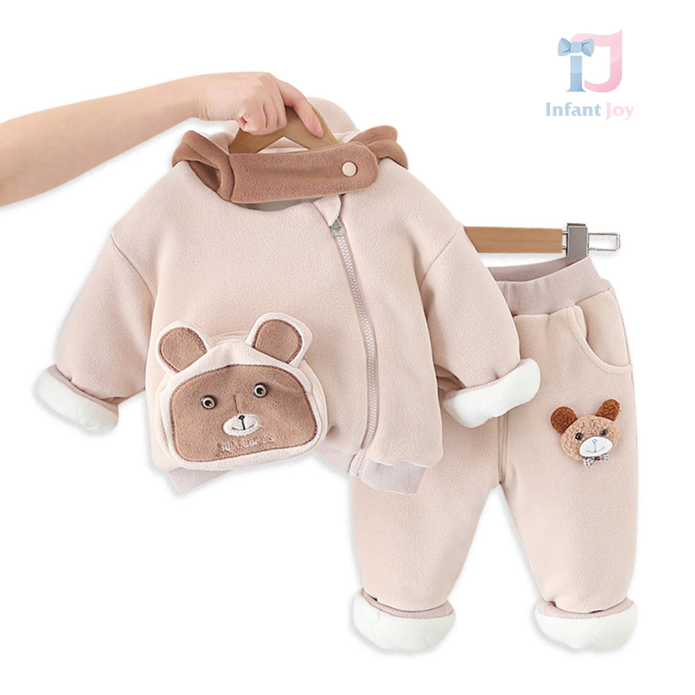 Set matlasat de 2 piese și gros, cu închidere asimetrică și glugă Bright Beige Bear