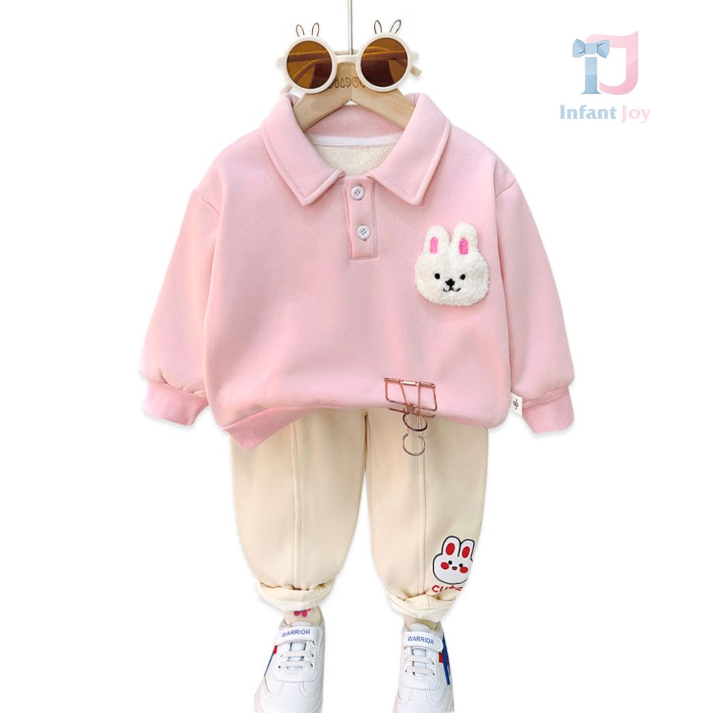 Set matlasat de 2 piese cu guler clasic și imprimeu 3D de pluș Bunny Girl