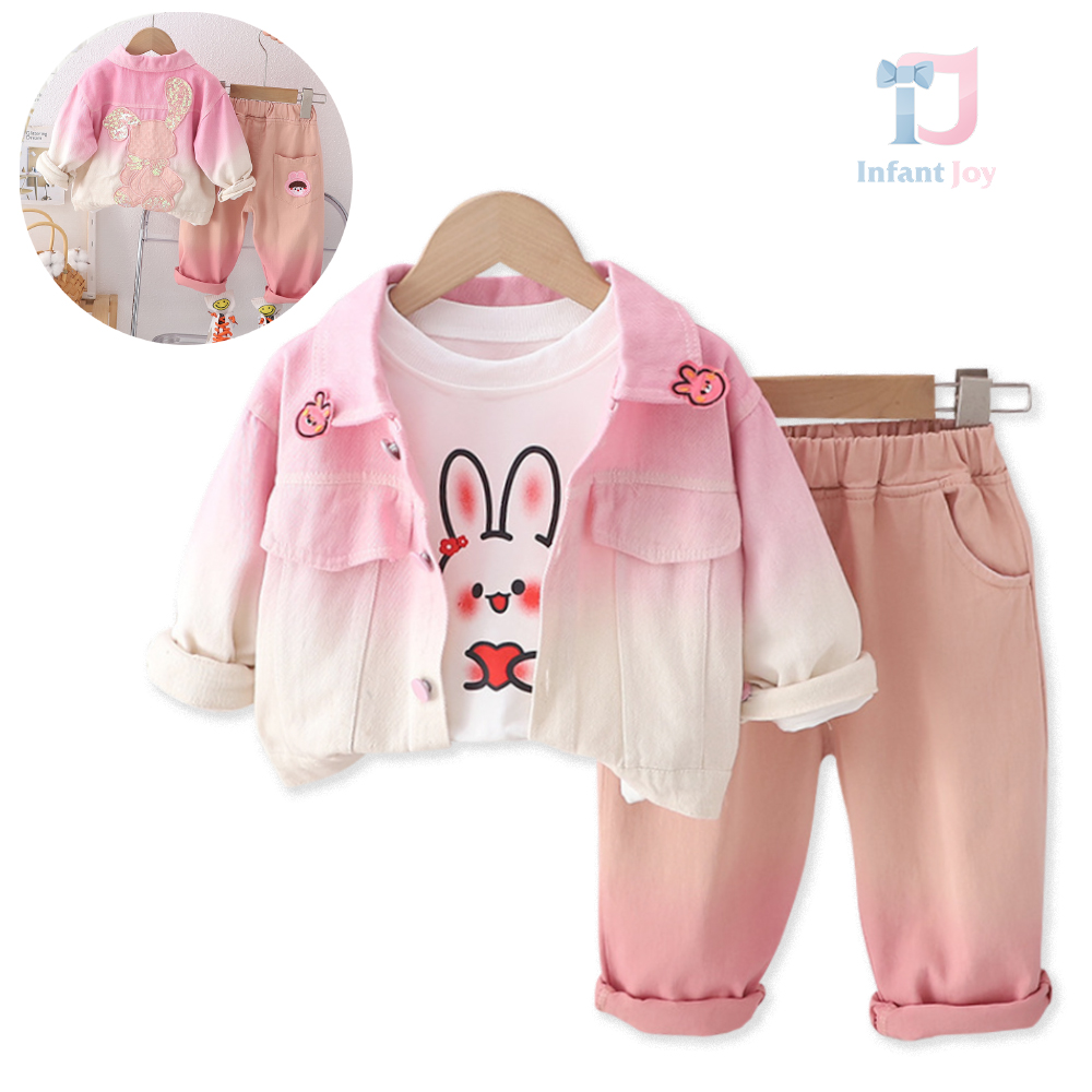 Set de 3 piese din denim cu efect batik Bunny Heart