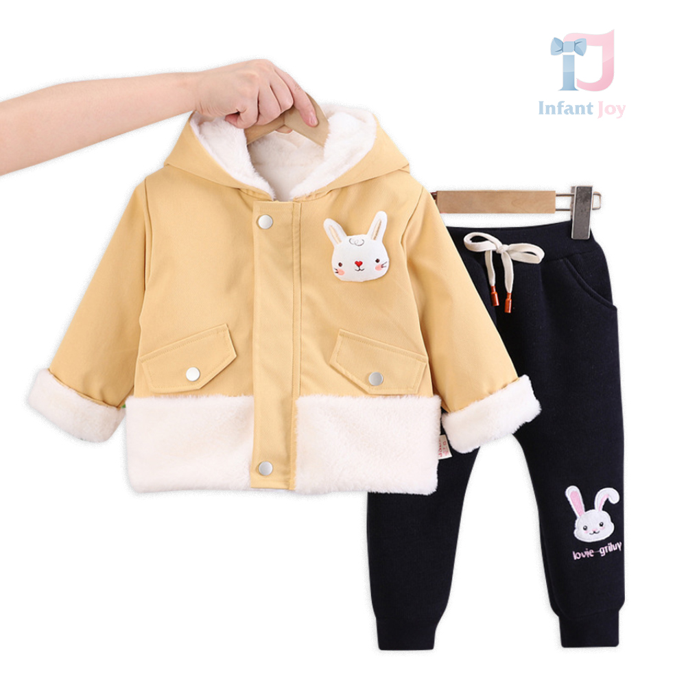 Set de 2 piese cu parka matlasata cu gluga si pantaloni Bunny Lovie