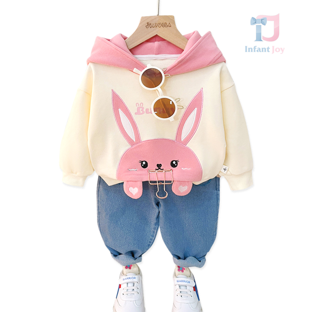 Set de 2 piese cu hanoră, denim și elemente 3D Bunny