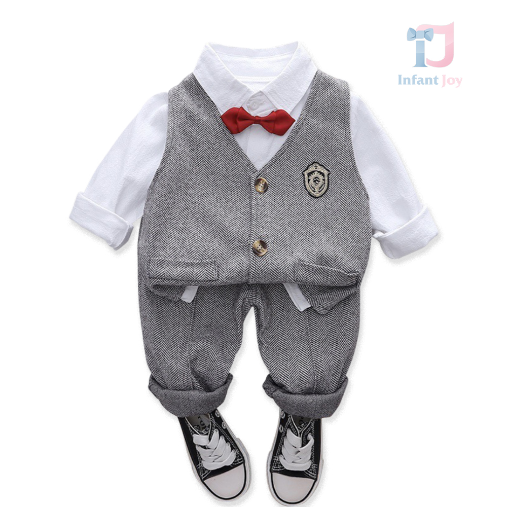 Set oficial de 4 piese cu emblema brodata si papion Business Class Grey