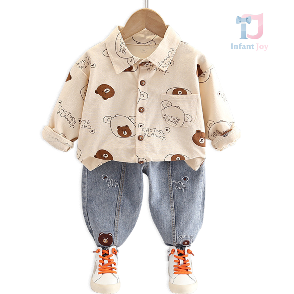 Set sportiv-elegant de 2 piese cu broderii și blugi Cactose Planet