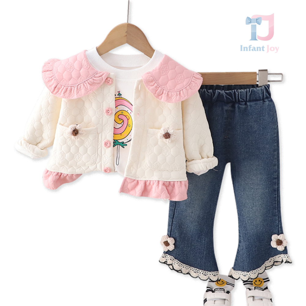 Set de 3 piese cu guler spectaculos, elemente 3D și efect în relief Candy Flower Vanilla