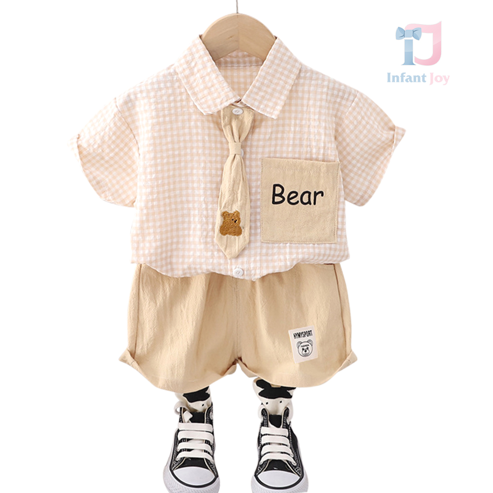 Set sportiv-elegant de 3 piese cu cravată și broderie Classy Mister Bear Beige