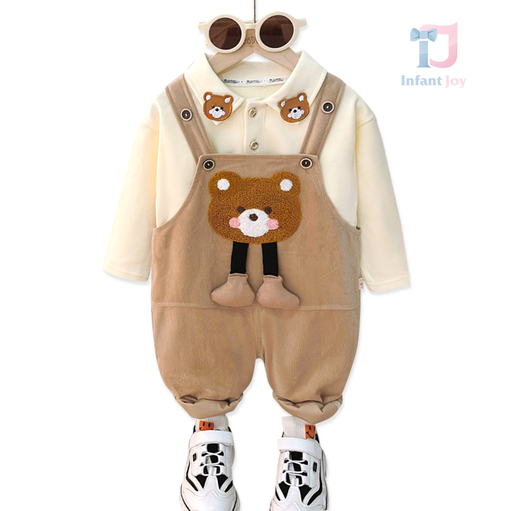 Set de 2 piese cu salopetă, elemente 3D și broderie Cuddle Bear