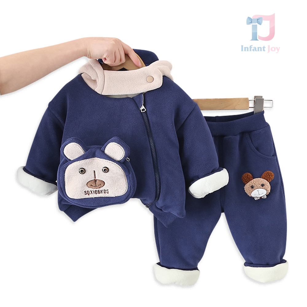 Set matlasat de 2 piese și gros, cu închidere asimetrică și glugă Dark Navy Bear