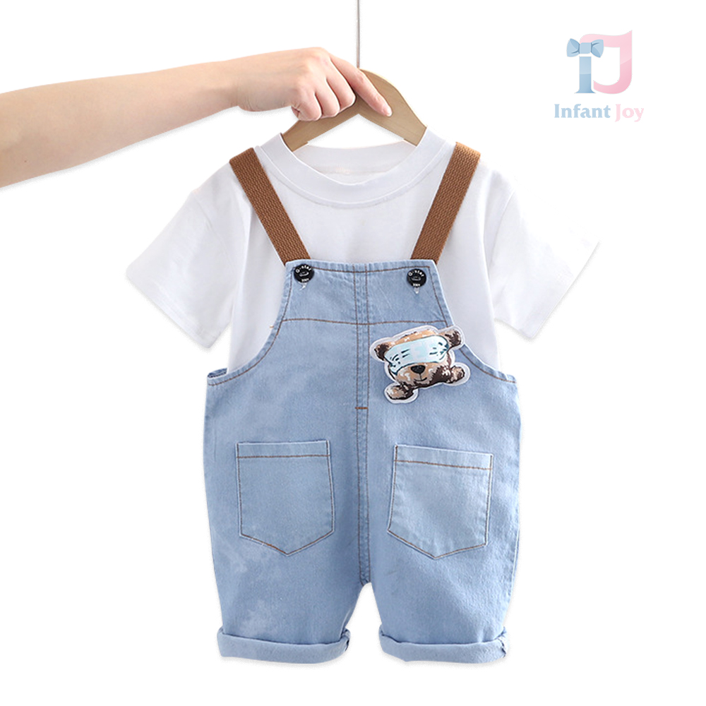 Set de 3 piese cu salopetă din denim și elemente 3D Sleepy Bear
