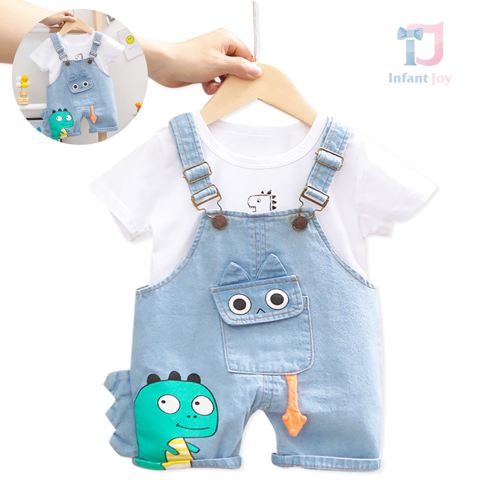 Set de 2 piese cu salopetă din denim și elemente 3D Dino Jeans