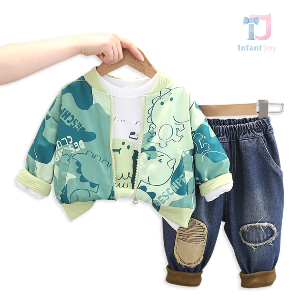 Set de 3 piese cu bomber și pantaloni din denim Dino Joy