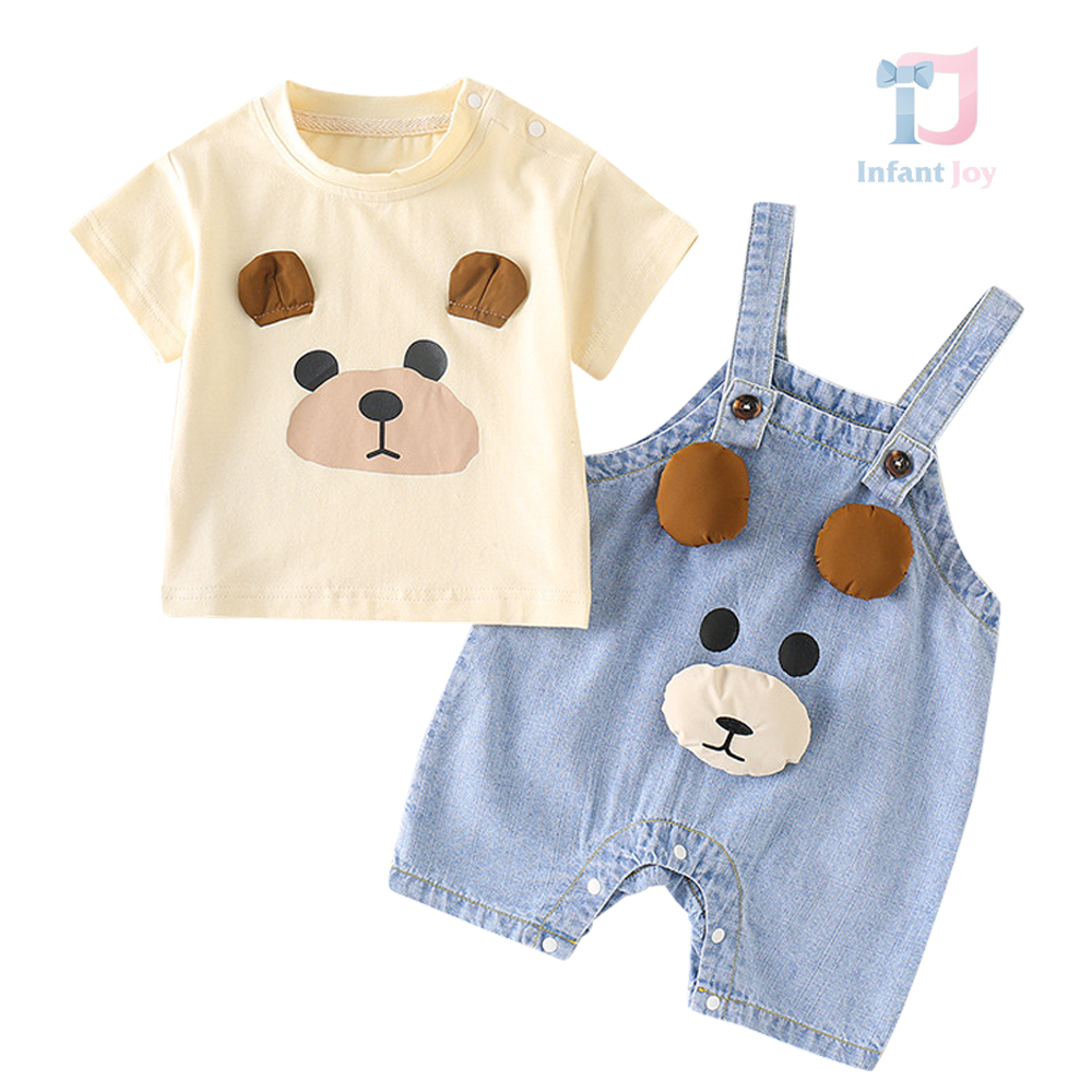 Set de 2 piese cu salopetă cu elemente adăugate și tricou Denim Bear