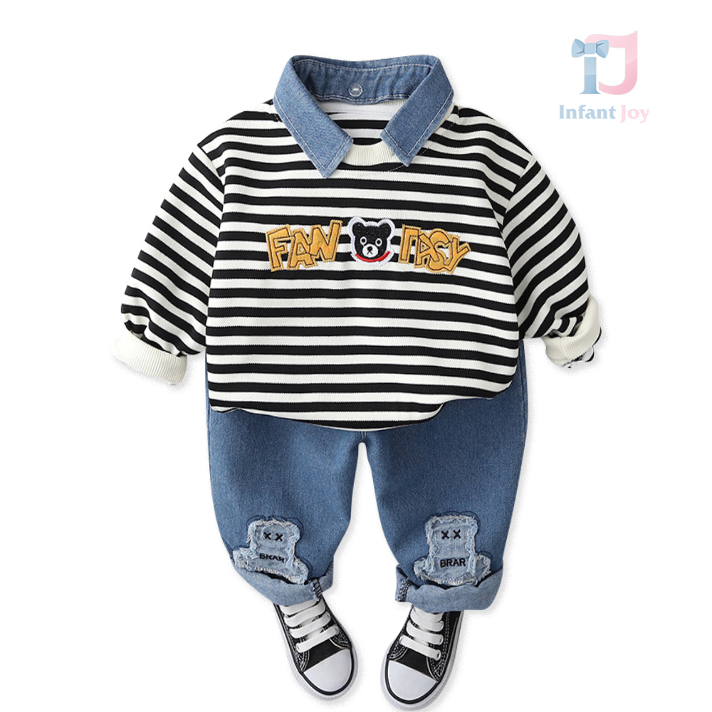Set sportiv-elegant de 3 piese cu guler din denim Fantasy Bear