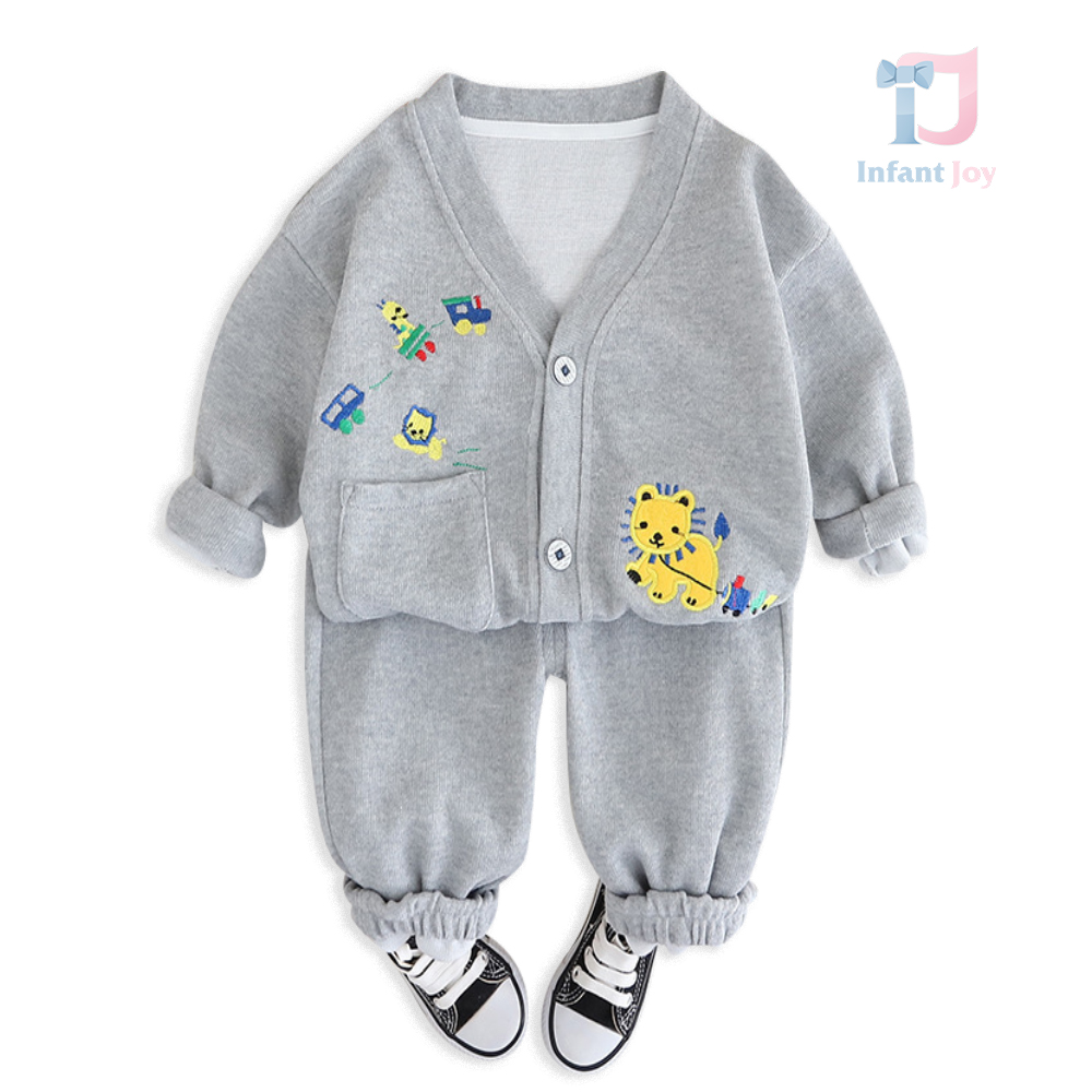 Set tricot fin de 2 piese cu broderie Baby Lion
