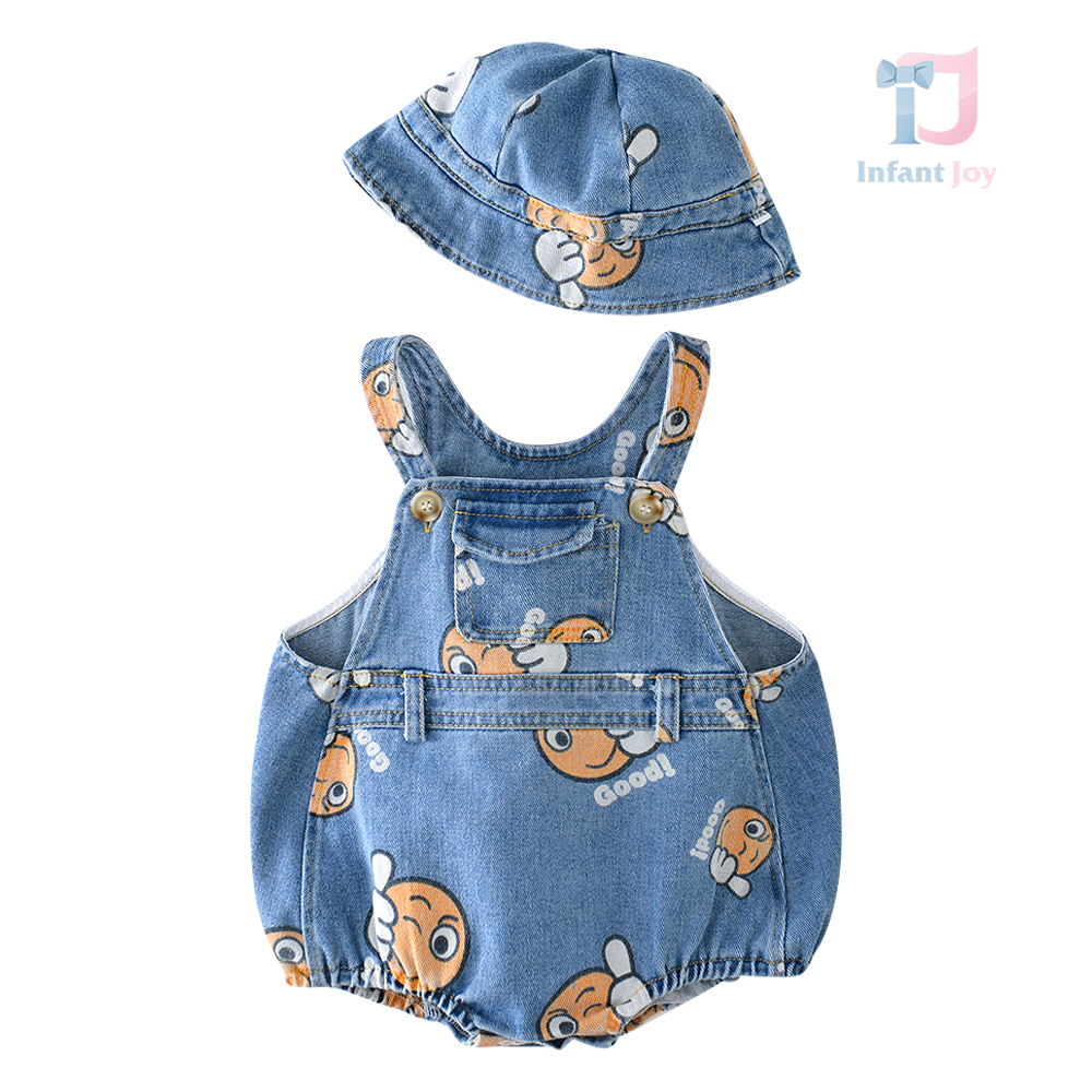Set de 2 piese cu salopetă din denim și pălărie Good Emoji