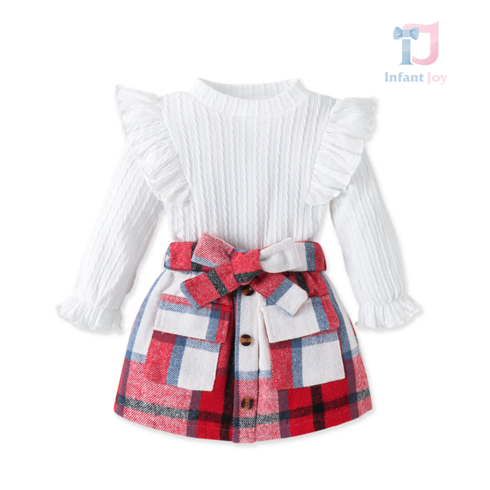 Set de 3 piese cu fustă din lână presată și curea Grammy Red