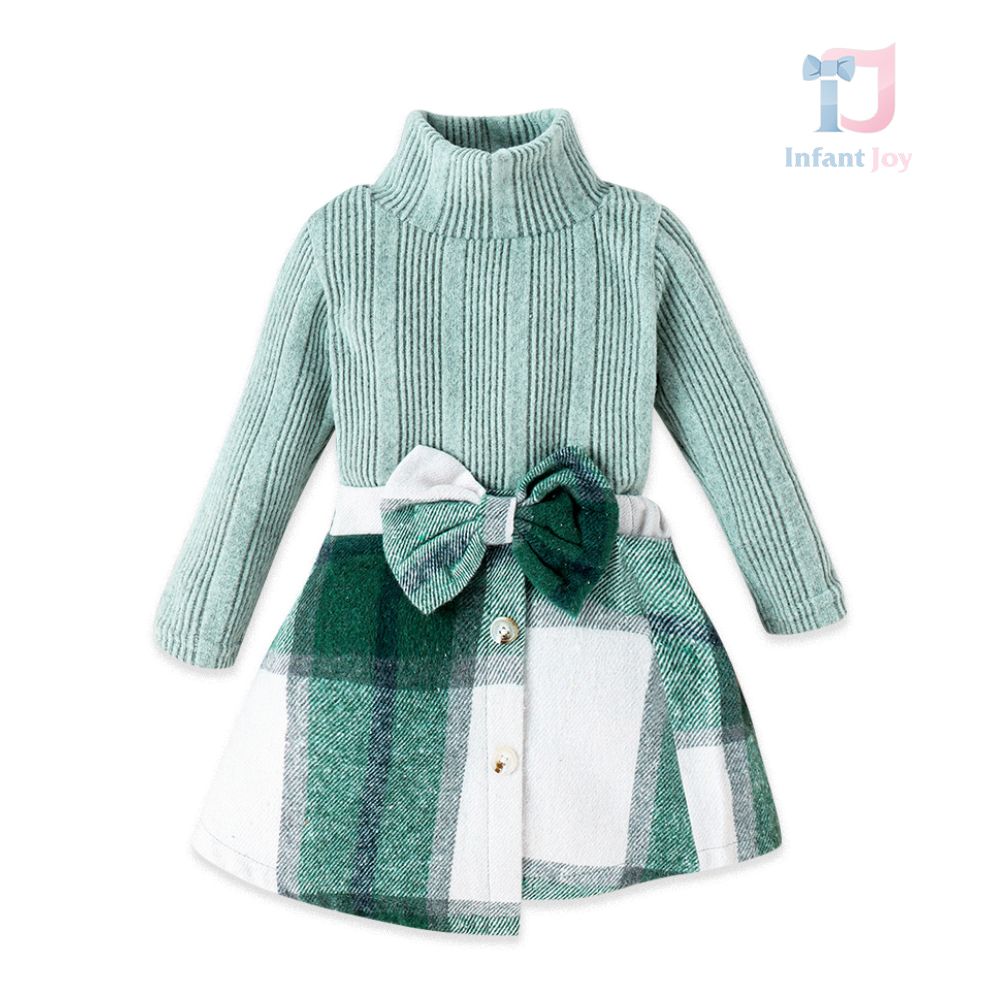 Set de 2 piese fuste asimetrice din lână presată Green Ribbon