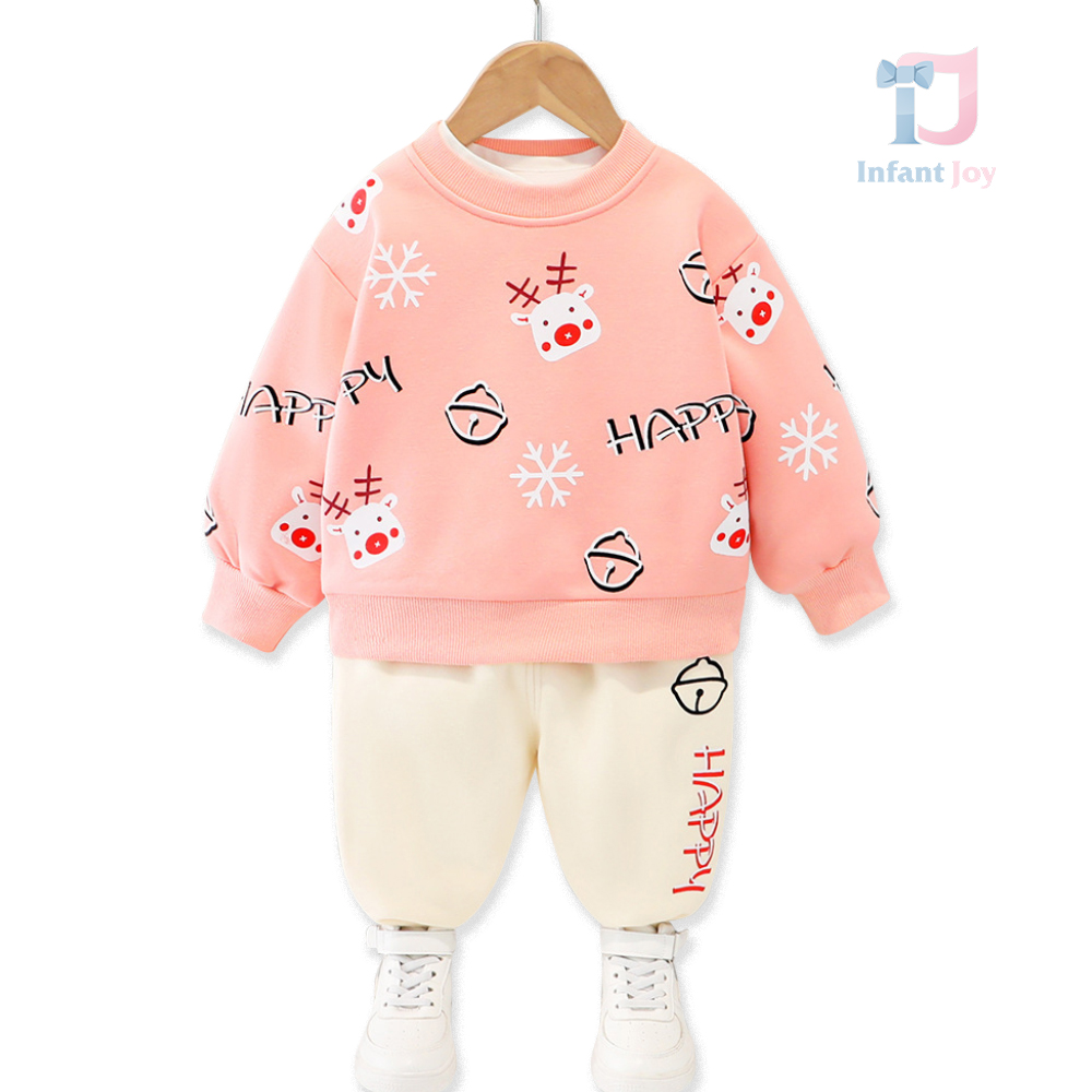 Set de Crăciun matlasat Happy Reindeer Pink – 2 piese