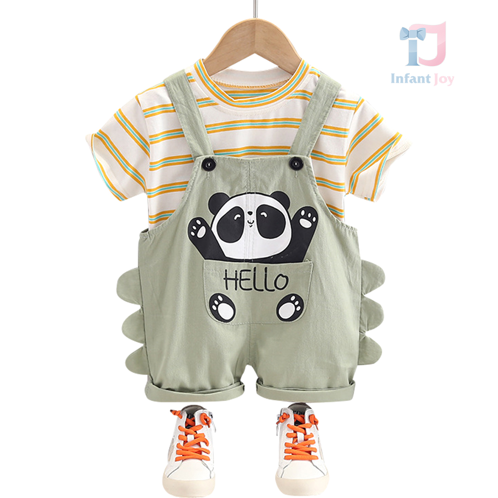 Set de 2 piese cu salopetă și elemente 3D Hello Panda